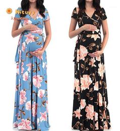 2020 Summer New Plus Size Maternity Dresses Clothes For Pregnant Women Short Sleeve V Neck Pregnancy Floral Print14119657