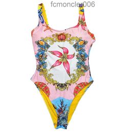 Hot Spring Swimwear Womens Designer Swimsuit Vintage Print Bathing Suit Breathable Backless FY77