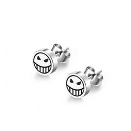Anime One Piece Cosplay Props Jewellery Accessories Character Portgas d Ace Stud Happy Unhappy Face Titanium Steel Earrings285K