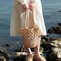 Evening Bags Handmade Lady Cotton-made Bucket Bag Bosnian Style Women Woven Handbag For Seaside Holiday Leisurely Shoulder