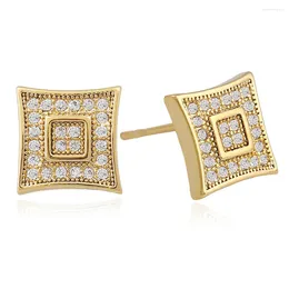 Stud Earrings Men's Hip Hop Earring Copper Material CZ Stone Iced Out Square Men Rock Jewelry Bling Gold Silver Color