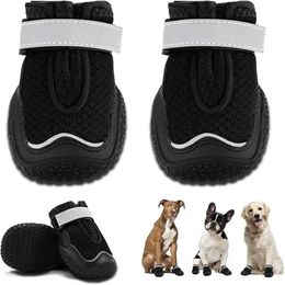 4Pcs Dog Boots Breathable Shoes Booties with Reflective Straps AntiSlip Sole and SkidProof dog shoes 240304