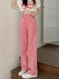 Women's Pants Raspberry Pink For Women Spring Summer Love Straight Leg Trousers Fashion High Waisted Slim Female Denim Wide Pant