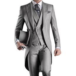 Custom Made Groom Tuxedos Groomsmen Morning Style 14 Style man Peak Lapel Groomsman Men's Wedding Suits Jacket Pants Ti335B