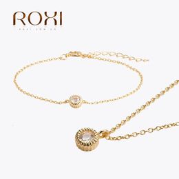 ROXI Womens 925 Jewellery Round Cubic Zirconia Sterling Silver CZ Pendant Necklaces Bracelets For Women Fine Wedding Set Gift 240305