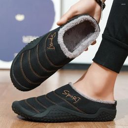 Slippers Winter Men's Flat Home Cotton Shoes Closed Toe Water Proof Plus Velvet Slip On For Men Indoor Casual Keep Warm