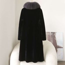 Haining Mama's Coat With Integrated Long Fox Fur Collar, Middle-Aged And Elderly Sheep Cut Down Coat, Stylish 687673