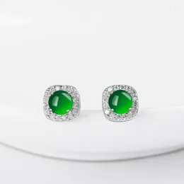 Dangle Earrings Burmese Jade 925 Silver Women Green Charms Jewelry Emerald Stone Amulet Ear Studs Gemstones Natural Accessories Charm