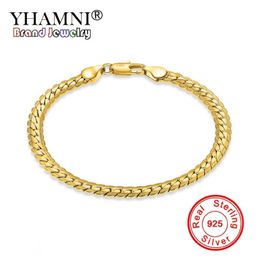 YHAMNI Men&Women Gold Bracelets With 18KStamp New Trendy Pure Gold Colour 5MM Wide Unique Snake Chain Bracelet Luxury Jewellery YS242283o