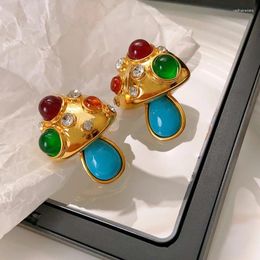 Stud Earrings Retro Colour Stone Crystal Mushroom Earings S925 Silver Needle For Women Fashion Brand Top Jewellery Z383