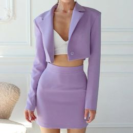 Suits Women Button Blazer & Sexy Skirt Set Casual Skinny Blazer Mini Skirt Shorts Suit Solid Autumn Slim Fit Short Petite Work Sets