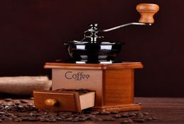 Classical Wooden Manual Coffee Grinder Hand Stainless Steel Retro Coffee Spice Mini Burr Mills Highquality beans milling Grinder1232331