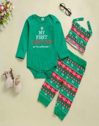 Newest Baby Clothes New Year Christmas Clothes Sets Romper TopsPantsHats 3Pcs Sets Outfits Fashion Christmas Element Printed Kid1358091