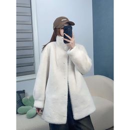 Imitation Velvet With And Integrated Standing Collar, Medium Length Mink Environmentally Friendly Women's Winter Fur Coat 576937