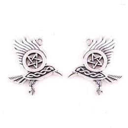 Pendant Necklaces Flying Raven Pentacle Antique Silver Dark Moon Morrigan Crow Magic Amulet325S
