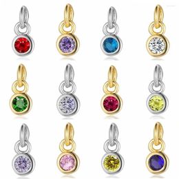 Charms 5pcs/Lot 7x4.4mm Round Birthstone Copper Zirconia Charm Wholesale Women DIY Jewellery Bracelet Necklace Earrings Pendant