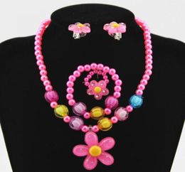 4pcs Kids Baby Girl039s Imitation Pearls Beaded Sun Flower Necklace Bracelet Rings Earrings Jewellery Set Children Party Gift91611613564078