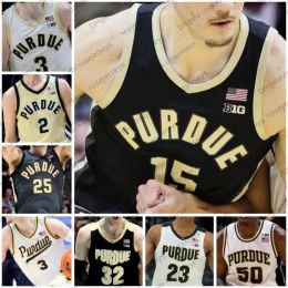 Il college personalizzato indossa maglie da basket NCAA Purdue Boilermakers 15 Zach Edey 3 Braden Smith 2 Fletcher Loyer 1 Caleb Furst Black White Gold