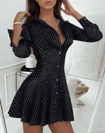 Dress Polkadot Print Button Front Long Sleeve Shirt Dress Lace Embellished Shirt Dress Chic Summer Fashion Vneck Formfitting