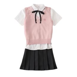 Adult Women Japanese Korean Student JK Uniform Suits Autumn And Winter Shirt Sweater Vest Pleated Skirt Girls School Dresses 240301