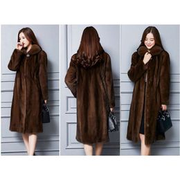 2020 Autumn/Winter New Faux Coat Women's Long Haining Whole Skin Mink Fur Hoodie 256604