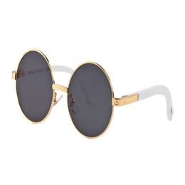 Luxury-designer sunglasses for women full rimless mens buffalo horn glasses with round lens gold metal buffalo sunglasses with box2518