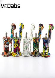 Silicone Water Pipe water printing Silicon Rig Unbreakable Dab Rig With Titanium Nail Stainless Steel Dabber Silicone Jar Containe4730640