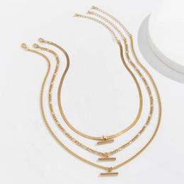 Pendant Necklaces Fashion Geometric Metal Bar Charm Multi-style Chain Necklace Set Simple Hip-Hop Women Flat Snake Clavicle340D