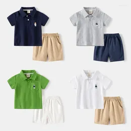 Clothing Sets Baby Boys Clothes Set Toddler Cartoon Short Sleeved Polo Shirt Pants 2pcs Outfits 2024 Summer Children's Suit Korean Style