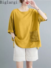 T-Shirt Oversized Patchwork Striped Tshirt Summer Womens Casual Big Size Loose Women Tshirt Korean Cotton Ladies Women Tshirt Tops 2022