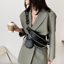 Waist Bags Luxury Women's Chain Fanny Pack 2021 Bag Wide Shoulder Belt Designer Brand Pu Leather Crossbody Chest351t
