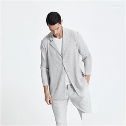 Men'S Suits & Blazers Mens Suits Miyake Men Blazer Pleated Clothing Stretch Fabric Slim Fit Coat Casual Blazers Jacket Drop Delivery Dhhsj