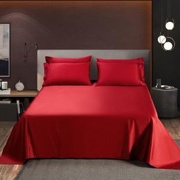 Sheets & Sets Whole Luxury 100% Plush Cotton Red 1PCS High Quality Flat Sheet Solid Color Queen King Bed For Women Men Bedroom2834