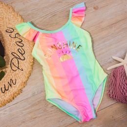 Swimwear Letter Print Swimsuit One Piece Girl 28 Years Children's Swimwear Kids Ruffle Girls Bathing Suit Colourful Summer Beachwear