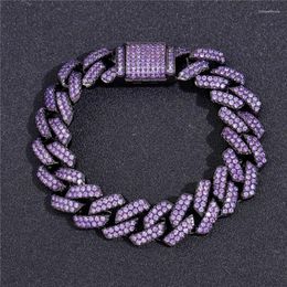 Link Bracelets Iced Out Chains For Men Women 15MM Black Purple Cuban CZ Stone Bracelet Hip Hop Jewelry278T