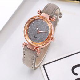 Casual Star Watch Sanded Leather Strap Silver Diamond Dial Quartz Womens Watches Ladies Wristwatches Delicate Gift292W