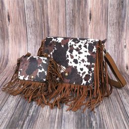 Evening Bags Whole Brown Cow Women's Vegan Leather Hobo Fringe Crossbody Tassel Purse Lady Vintage Small Handbag Cute For321j