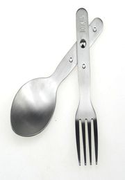 WholeGerman Army Fork Spoon Eating Utensil Repro Stainless Steel fork and spoon Hiking Camping Outdoor Tableware6446904