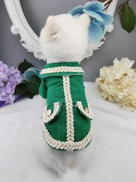 Handmade Winter Dog Clothes Pet Supplies Coat Couple Dress Elegant Green Jacket Parka For Boy Holiday Walks Terrier Poodle 240226