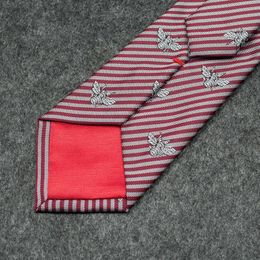 Neck Ties Designer Wine red Personalised embroidery red bee diagonal stripes bee formal attire business and leisure trendy men's tie 0LGV