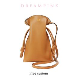 Luxury Leather Women Crossbody Phone Bag Personlize Letters Female Mobile Pouch Hobo Fashion Knots Drawstring Shoulder Purse 240306