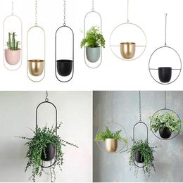 10 Type Metal Hanging Flower Pot Nordic Chain Hanging Planter Basket Flower Vase For Home Garden Balcony Decoration 240304