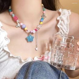 Pendant Necklaces Fashion Y2K Bohemian Beaded For Women Sweet Girl Tassel Five-pointed Star Necklace Clavicle Choker Jewellery