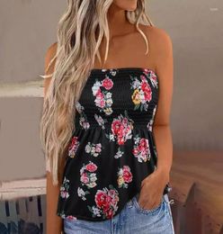 Women039s Blouses Shirts Women Blouse Tube Top Floral Print Off Shoulder Summer Elastic Low Cut Printed VestWomen039s5356815