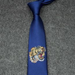 Neck Ties Designer Personalised Tiger Head Embroidered Tie Navy Blue Star Same Style Wedding Groom and Best Man Instagram Mens Tie AU72