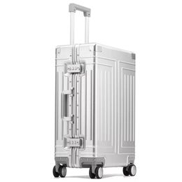 Suitcases Top Quality Aluminium Travel Luggage Business Trolley Suitcase Bag Spinner Boarding Carry On Rolling 20 24 26 29 Inch300L