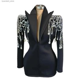 Urban Sexy Dresses Silver Crystal Tassel Sequins Mini Dress Women Evening Birthday Celebrate Jacket Outfit Women Dance Party Come Xizhuang L240309