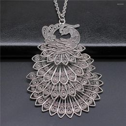 Pendant Necklaces Vintage Fashion Antique Silver Colour 56x79mm Peacock Necklace For Women Men Long Chain Trendy Jewellery Accessories