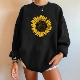 T-Shirt Seeyoushy Harajuku Sweatshirt Sunflower Print Women Sweatshirt Crewneck Pullover Drop Shoulder Loose Streetwear Moletom Feminino
