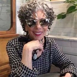 Pixie curls Gray 100 human hair wigs short pixie cut bob salt and pepper real virgin none lace front wig 8inch